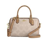 COACH经典涂层帆布女士单肩包多功能口袋拉链开合小巧便携手提斜挎