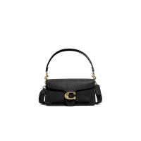 COACH女款牛皮光滑珍珠纹手提斜挎包托特包黑色商务通勤手拎包