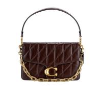 COACH女式牛皮单肩包翻盖金属饰边通勤手提包