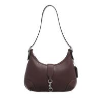 COACH女式轻奢轻便斜挎包棕色皮质金属装饰可调节肩带大容量内袋全球购