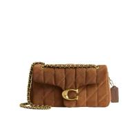 COACH蔻驰单肩包女时尚百搭实用精致棕色菱格纹金属扣小巧通勤