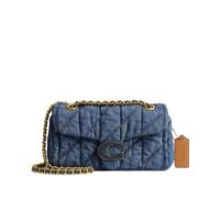 COACH蔻驰单肩包女磁性按扣推锁闭合织物衬里外侧插袋蓝色绗缝