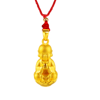 黄金码头3D硬金弥勒萌佛坐莲花吊坠足金999精品项链儿童小孩宝宝