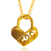 黄金码头5G足金520心锁吊坠999黄金锁骨项链生日表白礼物情人节