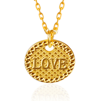 黄金码头5G足金LOVE圆面吊坠女黄金999锁骨项链情人节送爱人女友