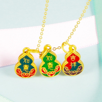 足金999吉祥如意葫芦双面可戴吊坠3D硬金烧蓝坠子送儿童送恋人