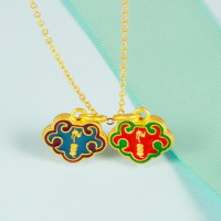 足金999如意锁双面可戴吊坠3D硬金烧蓝坠子出生宝宝小孩子生日礼