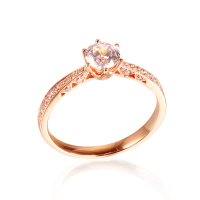 黄金码头18K金六爪经典时尚戒指镶锆石玫瑰金AU750彩金表白送女友手饰