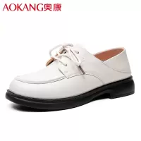 奥康女士单鞋日常休闲皮鞋女牛皮透气粗跟学院风低帮系带乐福鞋