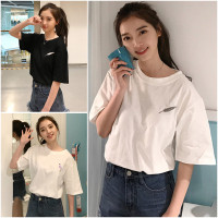 新款韩范夏装新款女可爱卡通羽毛半袖宽松上衣学生俏皮短袖T恤