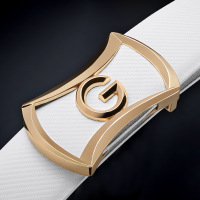 白色皮带男韩版时尚真皮双G扣腰带男休闲简约字母平滑扣酷奇裤带