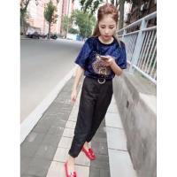 社会女上衣精神衣服快手黑暗萝莉美g6同款老虎头刺绣金丝绒短袖女