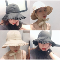 实拍韩国chic复古优雅飘带蝴蝶结百褶洋娃娃盆帽