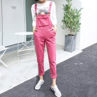 牛仔背带裤女糖果色韩版宽松显瘦可爱学生森女系学院风九分连体裤