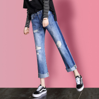 直筒牛仔裤女九分裤宽松破洞春秋2018新款韩版显瘦阔腿春装女装潮