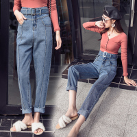 韩版九分牛仔裤女宽松哈伦高腰学生大码ins超火2018春季裤子显瘦