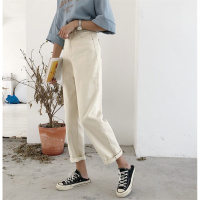 春夏新款复古气质简约纯色百搭宽松显瘦直筒牛仔裤女学生阔腿裤潮