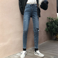 2018最新款爆款夏季明星同款春季女装韩版chic风修身显瘦割破百搭弹力牛仔裤九分裤小脚铅笔裤