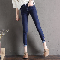 百搭显瘦卷边牛仔裤女2018春季新款 休闲弹力紧身小脚裤九分裤潮