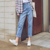 实拍2018春超赞洗水颜色的宽松显瘦百搭牛仔裤女