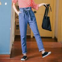 2018春夏装新款 现货 实拍 高腰腰带牛仔裤 女