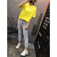 欧洲站女裤2018春夏装新款欧货时尚水洗磨毛破洞九分裤牛仔裤潮