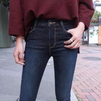 2018新款春季外穿墨蓝色显瘦高腰牛仔裤女九分裤紧身铅笔小脚裤