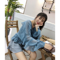2018春夏季新款仙女气质宽松雪纺衫打底荷叶边衬衫女上衣 珊珊