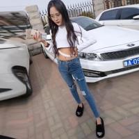 社会女裤子快手红人黑暗萝莉小纯妹裱妹儿同款破洞牛仔裤女九分裤