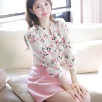 印花雪纺衫女七分袖2018春夏新款宽松甜美小清新碎花衬衫大码上衣