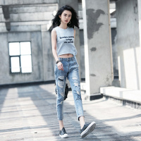 破洞牛仔裤女2018春夏装新款宽松小脚哈伦韩版显瘦七九分女裤女装