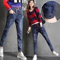 2018春季松紧腰哈伦牛仔裤女长裤韩版学生宽松显瘦束脚裤小脚垮裤