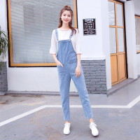 牛仔背带裤女2018春夏新款森女韩版宽松学生可爱连体九分吊带裤潮
