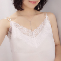 黑白色睫毛蕾丝花边交叉后背吊带背心女打底衫V领性感露背