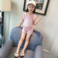 女童套装2018夏季装新款儿童小学生女孩桃心领洋气短袖短裤两件套