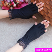开车手套薄短款露指女夏季半指手套冰丝蕾丝透气