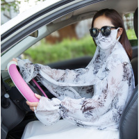 加大加宽款夏季女防晒长手套袖套口罩雪纺骑行开车护脸胳膊二件套