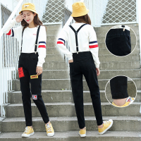 2018夏秋新款可拆卸吊带小脚哈伦裤女黑色长裤学生宽松牛仔背带裤