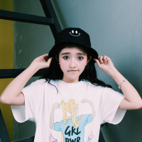 遮脸防晒帽女帽子夏男士帽女渔夫帽女文艺夏天帽子女学生潮男笑脸黑色均码