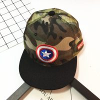 韩版儿童网帽子春夏男女童棒球帽迷彩平沿嘻哈帽街舞帽防晒鸭舌帽网纱-美国队长可调节(50-54cm)3-9岁