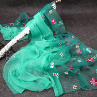 丝巾春季百搭新款2018女长款绣花薄款纱巾夏季防晒多功能韩版2018