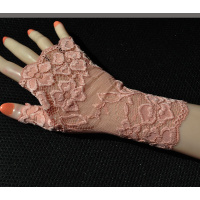 黑色弹力蕾丝半指手套女士夏短款户外薄开车露指深粉均码