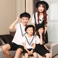 2018新款夏天子装夏装新款潮一家三口装全家装母女裙子时尚四口套装个性T恤新款黑白拼(父子是套装)男宝M80-95CM