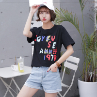 2018夏季韩版女装短袖新款宽松圆领上衣字母chic风学生T