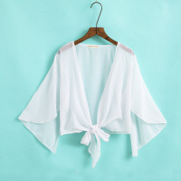 雪纺披肩女夏天薄外套防晒衣2018新款百搭夏季小开衫蕾丝外搭短款白色均码