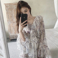 [林珊珊]仙仙的气质温柔清新印花荷叶边轻盈雪纺连体裤/上衣女夏