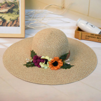 新款太阳花沙滩帽女士夏天防晒草编帽子大沿帽遮阳帽旅游太阳帽