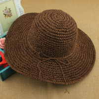 新款呛口小辣椒韩国夏天沙滩遮阳帽子女士韩版大沿太阳草帽子小辣椒手工大檐草帽-咖啡M(56-58cm)