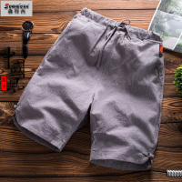 2件装亚麻休闲短裤男宽松裤子薄款2018棉麻运动沙滩裤男士五分裤