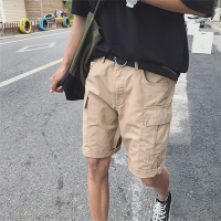 @港仔文艺男 港风工装裤子夏季宽松直筒五分裤潮流休闲短裤男中裤